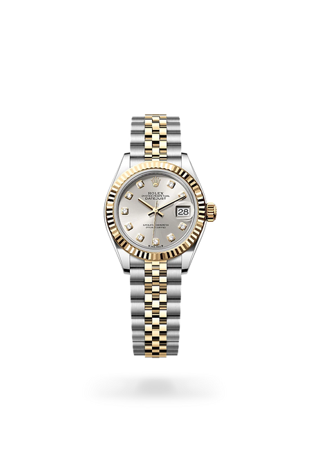 Rolex Lady-Datejust in Yellow Rolesor - combination of Oystersteel and yellow gold with a Silver set with diamonds dial, Fluted bezel, Jubilee, five-piece links bracelet