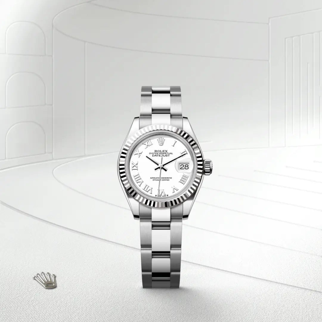 Rolex Lady-Datejust in White Rolesor - combination of Oystersteel and white gold with a White dial, Fluted bezel, Oyster, three-piece solid links bracelet