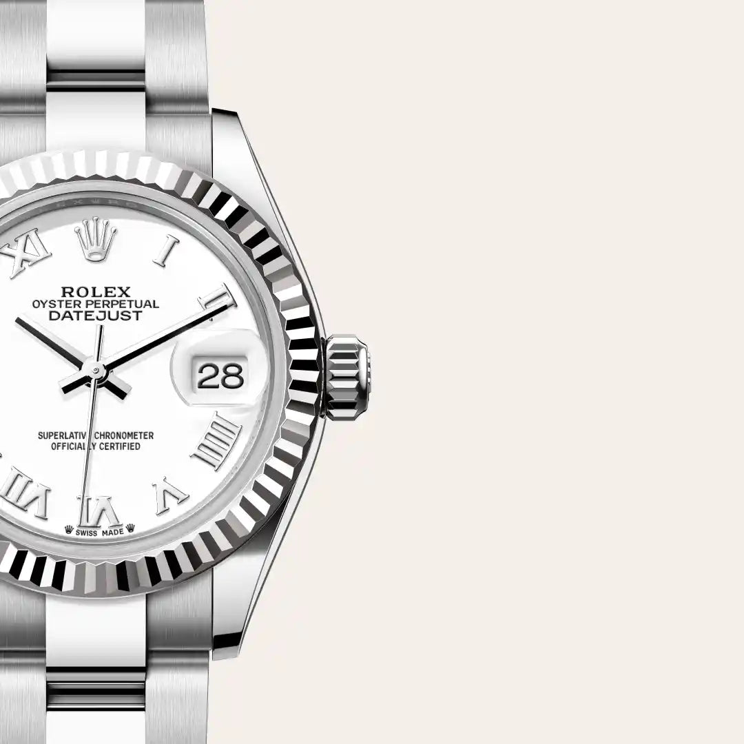 Rolex Lady-Datejust in White Rolesor - combination of Oystersteel and white gold with a White dial, Fluted bezel, Oyster, three-piece solid links bracelet