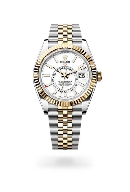 Rolex Sky-Dweller in Yellow Rolesor - combination of Oystersteel and yellow gold with a Intense white dial, Fluted, bidirectional rotatable Rolex Ring Command bezel, Jubilee, five-piece links bracelet