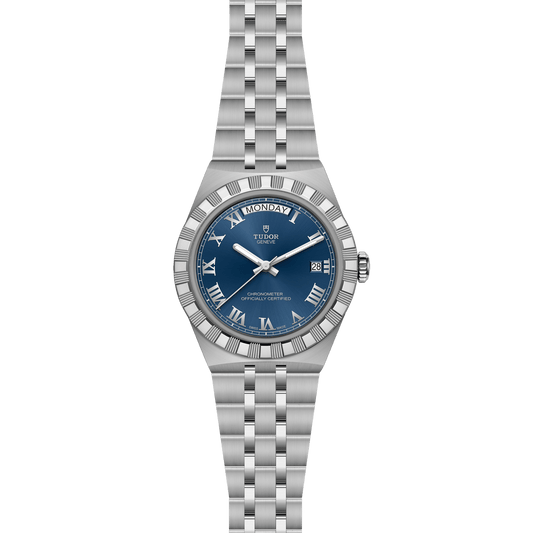 TUDOR Royal 40mm watch with blue dial, Roman numerals and integrated stainless steel bracelet