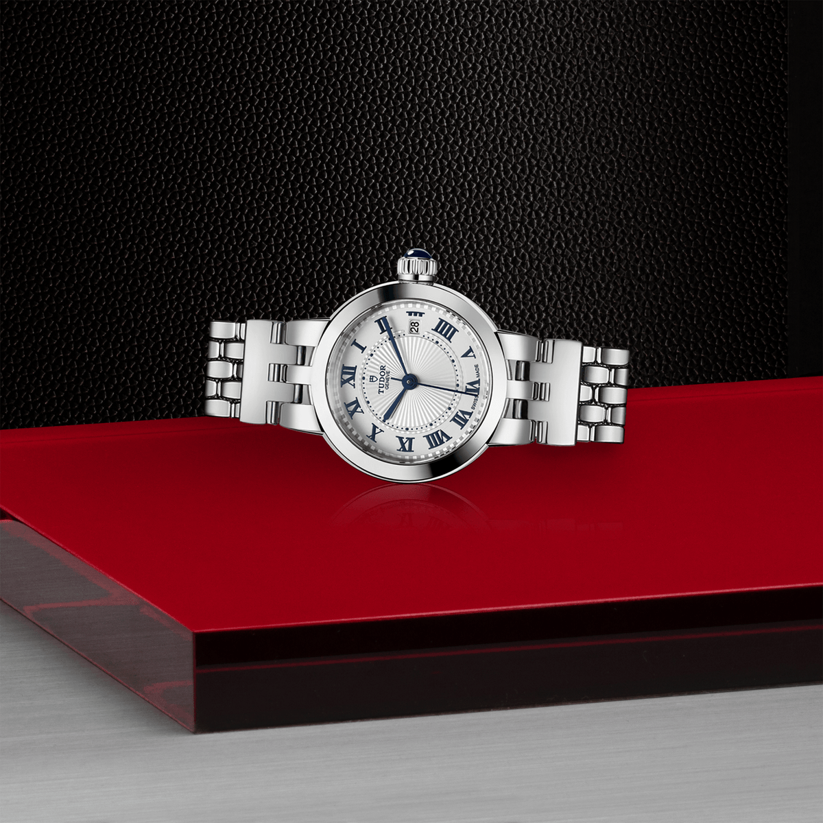 TUDOR Clair de Rose 26mm Swiss watch with opaline dial, steel bracelet and blue spinel crown