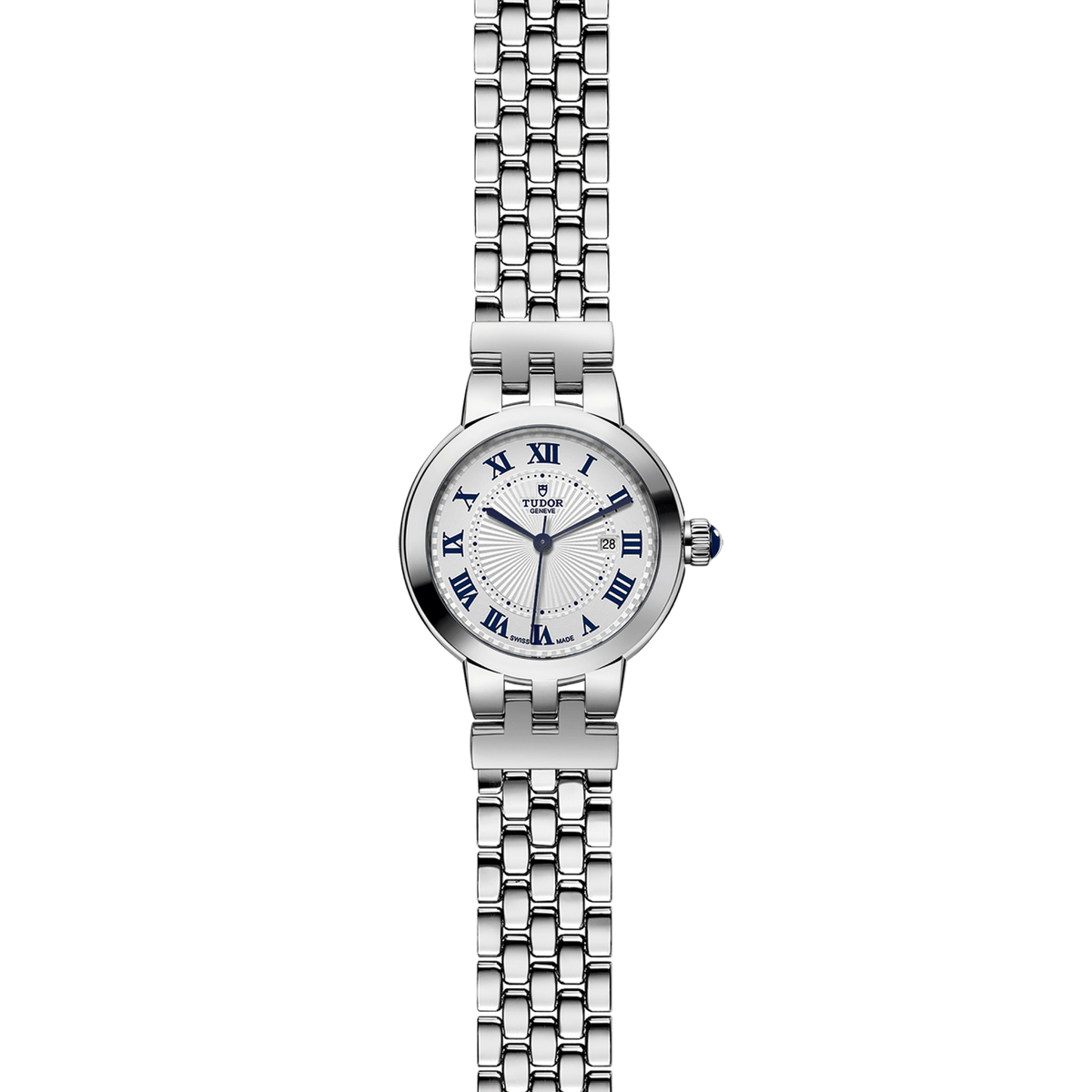 TUDOR Clair de Rose 30mm Swiss automatic watch with opaline dial and blue spinel crown