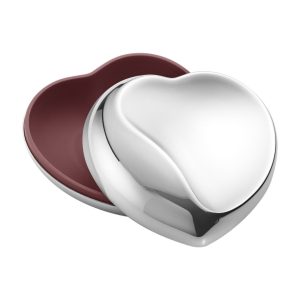 Georg Jensen Heart Box in stainless steel and burgundy silicone.