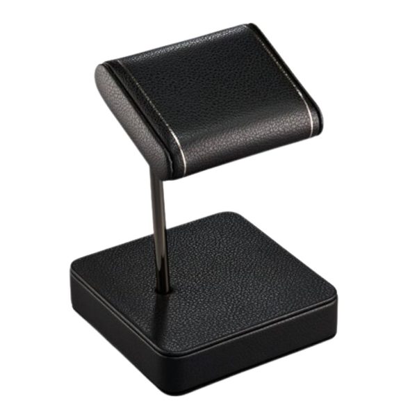 Wolf British Racing Single Static Watch Stand in black vegan leather.