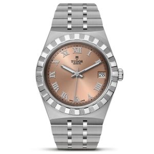 Tudor Royal watch with 34mm stainless steel case, salmon dial set with Roman hour markers, fitted on to a stainless steel bracelet