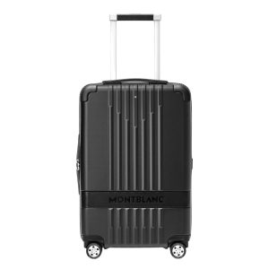 Montblanc #MY4810 Cabin Trolley in black polycarbonate and jacquard lining with hexagonal motif.