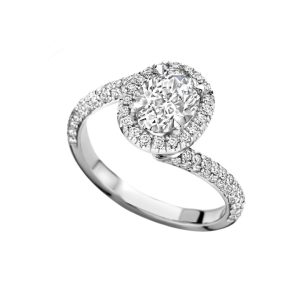 18ct white gold engagement ring set with oval cut diamond in centre